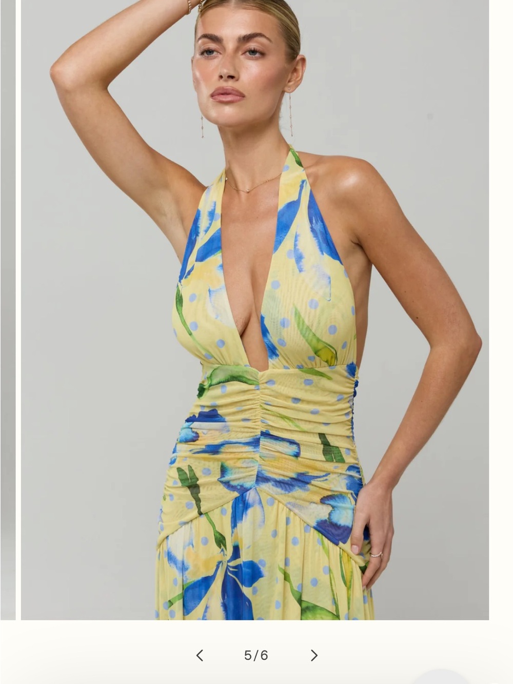 RESA Yellow Floral Halter Maxi Dress with Blue & Green Print (Grace Maxi Soleil) - Picture 5 of 8